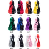 New Patchwork Men's Durags Hip Hop Bandana Pirate Cap Du Doo Rag Silky Durag Headbands Headwear Long Tail