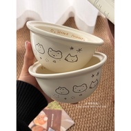 Ins Style Cream Illustration Ceramic Bowl Korean Style ins Dessert Bowl Yogurt Bowl One Person Noodl