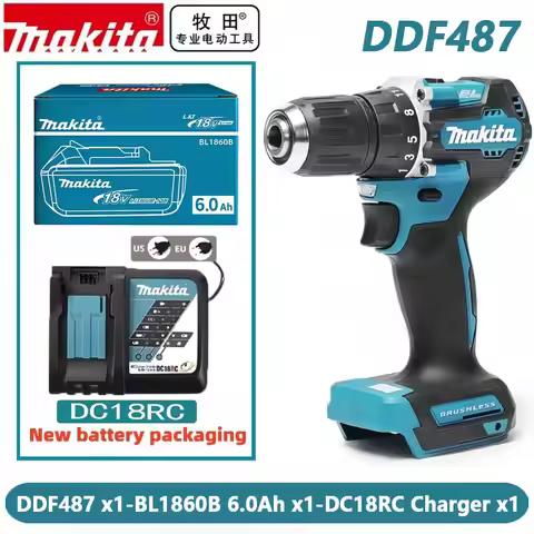 Original Makita Battery 18V 6.0Ah Li-lon Rechargeable Battery, whit DDF487 10mm brushless impact dri