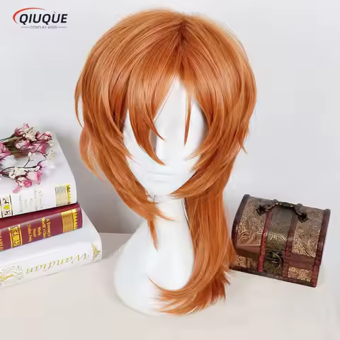 Chuya Nakahara Chuuya Short Curly Brown Orange Wigs Heat Resistant Hair Cosplay Costume Wig + Freen 
