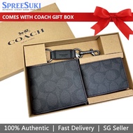 Coach Men Men Wallet In Gift Box Boxed 3-In-1 Wallet Gift Set In Signature Canvas Black Oxblood # F41346