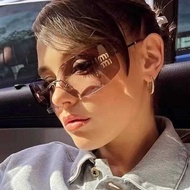 Funky Metal Rimless Sunglasses Women Brand Designer Rivets Rectangle Gradient Curved Shades Classic 