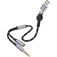 Penyesuai USB Jenis C ke Jack Fon Kepala 3.5mm Perempuan, Kabel Dongle Audio USB ke Aux 4IN1 Serasi 