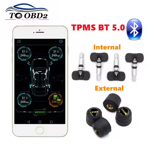 BLE TPMS 5.0 Wireless 4 Sensors Car Tire Tyre Pressure Monitoring System TPMS Alarm Warning By Bluet