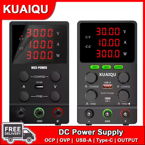OCP OVP Lab DC Power Supply 30V 10A 300W Adjustable Bench Source OUTPUT Encoder USB-A/C Quick Chargi