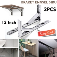 Bracket Engsel Siku Stainless Steel 65kg 12 Inch 2 PCS Ambalan Lipat Penyangga Rak Dinding TV Hiasan