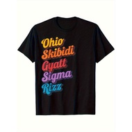Ohio Skibidi Gyatt Sigma Rizz Graphic T-Shirt - Black Retro Crew Neck Short Sleeve Tee with Vibrant