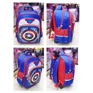 Trolley School Bag / Schoolbag Trolley / Spiderman School Bag / Troly Backpack Bag Trolley Sd Kids Captain Sun Embossed 4 Zippers Import