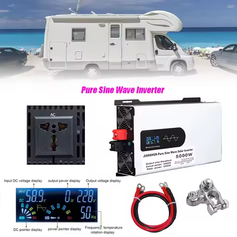 5000W Pure Sine Wave Inverter 24V 48V 72V To 220V Car-mounted Photovoltaic Solar Portable Charger So
