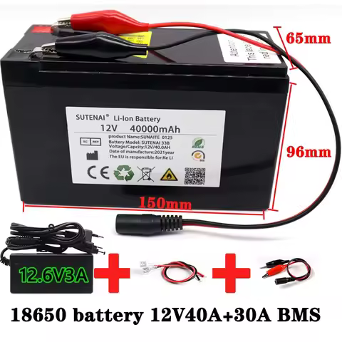 NEW 12V 40Ah 18650 lithium battery pack 3S6P built-in high current 30A BMS for sprayers electric veh