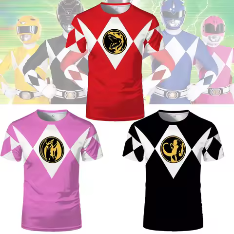 Summer Kid's Multi Color Ranger Power Ranger Short Sleeve T-shirt Outdoor Fitness Training Top Adult