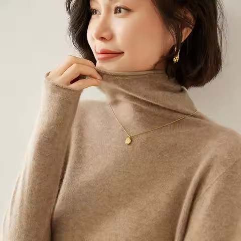 100% Pure Cashmere Women's Sweater Turtleneck Long Sleeve Warm Soft 2025 Fall Winter Sweater Knit Pu