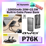 Awei P76K 10000mAh Powerbank 22.5W Built-In Cable PowerBank Fast Charge Thin Portable Power Bank Awe