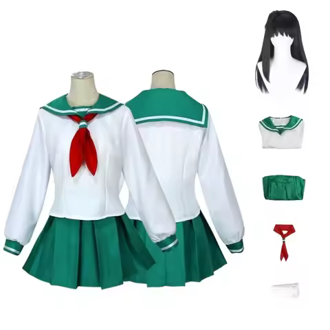 Anime Higurashi Kagome Cosplay Costume School Jk Uniform Suit Wig for Women Girls Halloween Carnival