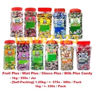 【HALAL】 Fruit / Mint / Choco / Milk Plus Candy (1kg/350s/Jar)  / 【Self-Packing】 (1.25kg/+-375s-380s/Pack) - 13 Flavours