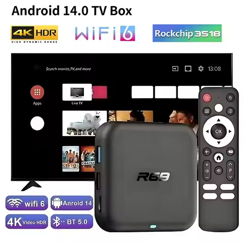 2026 Global R69-1 Android 14.0 TV Box Ultra HD 4K RK3518 Bluetooth 5.0 WIFI Multi Language Smart Med