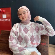 SUNNA SWEATER | Korean Women's Sweater Top Long Sleeve Knit Smooth Import Ketupat Argyle premium mkm
