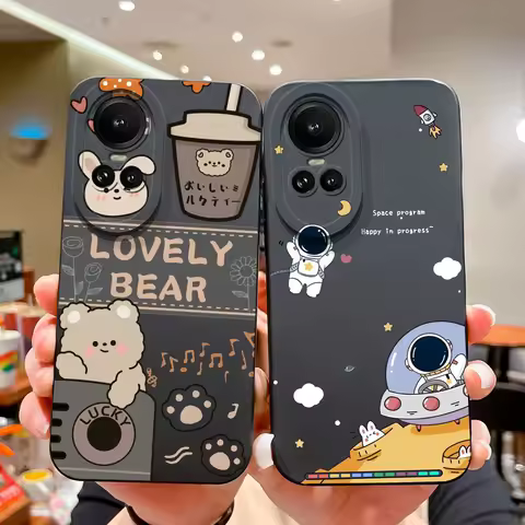 Case For Oppo Reno10 Reno10 Pro 5G Milk Tea Bear Liquid Soft Silicone Phone Cover Protective Funda F