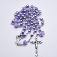 Rosario Salib Kotak Jerusalem Mote Mawar Rosario Impor Jerusalem Pearl Rose Mawar 6mm Rantai Souveni