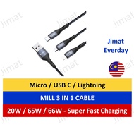 MILL Premium 66W 3 in 1 Cable + micro + type c + epal