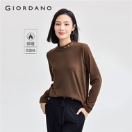 GIORDANO Women Long-Sleeve T-Shirt New Style Double Sided Fleece Warm Underwear Embroidered Mock Nec