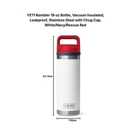 YETI Rambler 18 oz Bottle, Vacuum Insulated, Leakproof, Stainless Steel with Chug Cap, White/Navy/Re
