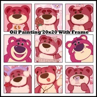 🇲🇾DIY Lotso Cartoon Digital Oil Paint 20x20cm Canvas Painting By Number With Frame Children's gifts 草莓熊卡通儿童数字油画