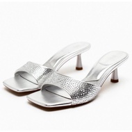 Zara Home Summer Women's Shoes Silver Bright Metal Sandals High Heel Sandals 2023