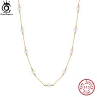 ORSA JEWELS 925 Sterling Silver Natural Pearl Necklace Handmade Pearls Chain Choker Collar Women Ele