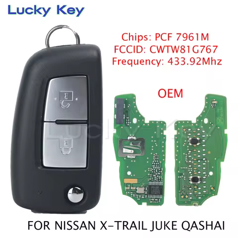 oem 2 Buttons 433MHz 4A PCF7952E Flip Remote Key for Nissan Qashqai J11 Pulsar C13 Juke F15 X-Trail 