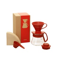 南美龐老爹咖啡 日本玻璃王 V60 紅色 01 陶瓷咖啡濾杯 磁石濾杯咖啡壺組 360ml同色系玻璃分享壺 濾紙40入