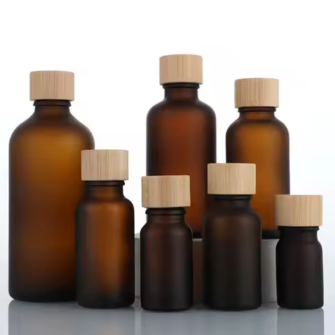 1x 10x Matte Frosted Amber Glass Essential Oil Bottles 5ml to 100ml Bamboo Wood Screw Cap Homemade C