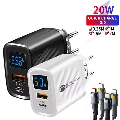 USB Type C Charger 20W PD Fast Charging Digital Display Phone Charge Adapter For iPhone Huawei Quick