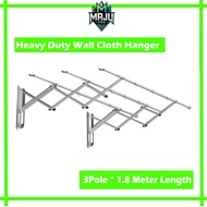 Stainless Steel Wall-Mounted Retractable Cloth Hanger / Indoor Outdoor Hanger 3 Bar 1.8 Meter