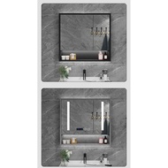 Solid Wood Smart Bathroom Mirror Cabinet Separate Wall-Mounted Mirror Box with Light Defogging Bathroom Toilet with Shelf