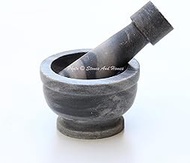 Stones And Homes Indian Grey Mortar and Pestle Set Small Bowl Marble Herbs Spices Stone Grinder for Kitchen and Home 3 Inch Polished Round Pill Crusher Herbs Spice Grinder - (7.6x4.8x3.2 cm)