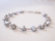 大溪地天然海水keshi黑珍珠手鐲  925純銀