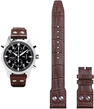 GANYUU 21mm 22mm Italy Cowhide Genuine Soft Leather Watchband For IWC Pilot Mark 18 Soft Brown Watch Strap Folding Clasp (Color : Brown Strap, Size : 22mm Mark On)
