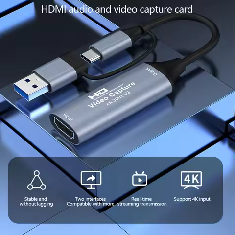 1080P Capture Card 4K HDMI-compatible to USB-A/C USB 3.0 2.0 Capture Video Audio Recording for OBS S