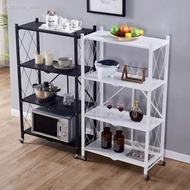 ✢◈✿3/4/5 LAYER FOLDING RACK WITH WHEELS FOLDING SHELF RACK MULTI LAYER FOLDABLE KITCHEN POT MICROWAV