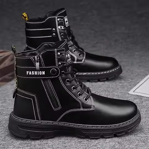 New Men's Versatile Casual Shoes Fashionable Trendy Motorcycle Boots High Top Workwear Boots with Br
