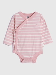 嬰兒裝|純棉小熊刺繡長袖包屁衣-粉色條紋