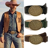 ANDIN Western Cowboy Belt, PU Leather Vintage Carved Buckle Embossed Belt, Fashion Punk Rock Retro Y