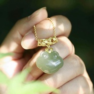 HZP Ancient gold natural Hetian jade necklace women retro literary auspicious cloud pendant 925 pala