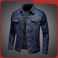 Ready Stock jaket lelaki motorcycle Jekat Spring and autumn blue vintage denim jacket men's casual v