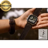 (With A Free Buckle + Strap + Pin) CASIO AE1200 / SEIKO5 Genuine Cow Leather Watch Strap 1953 Dark Brown Wax.