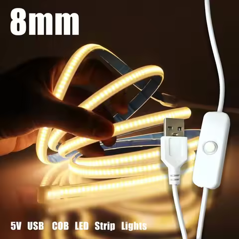 0.3m/1m/2m/3m/5m COB LED Strip Lights with 501 Button, 5V USB LED Light Strip for Bedroom, Living Ro