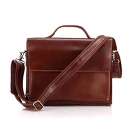 [COD] Handbag oil wax leather men's business 17 inch multi-function computer bag thin briefcase