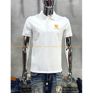 HR-P03 H.RHINO Men's Polo T-shirt, Orange White, Full Embroidery, 2-Way Stretch Cotton, Beautiful St