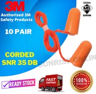 [ORIGINAL] 3M 1110 Corded Foam Earplugs-(10 Pair,Corded) 3M Earplugs Health Ear Plugs For Anti Noise